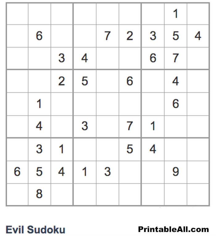 Printable Evil Sudoku 9×9 – Sheet 7
