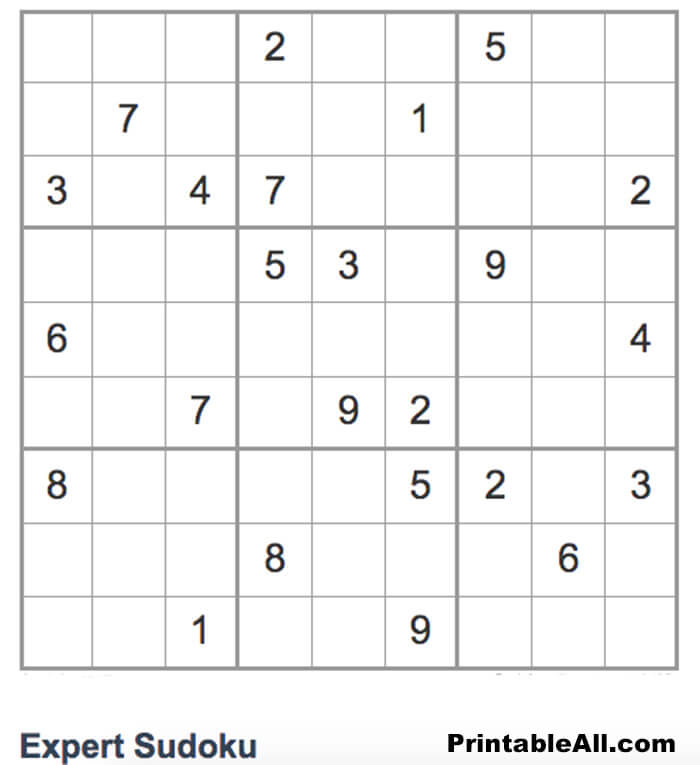 Printable Expert Sudoku – Sheet 1