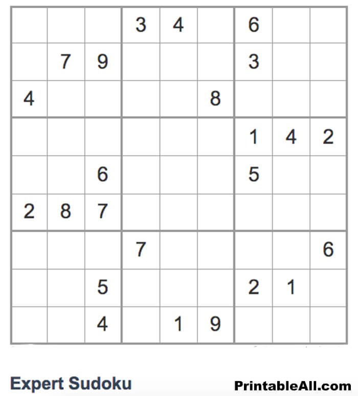 Printable Expert Sudoku – Sheet 12