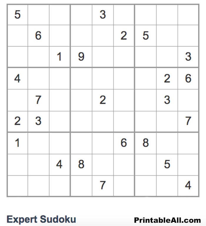 Printable Expert Sudoku – Sheet 6
