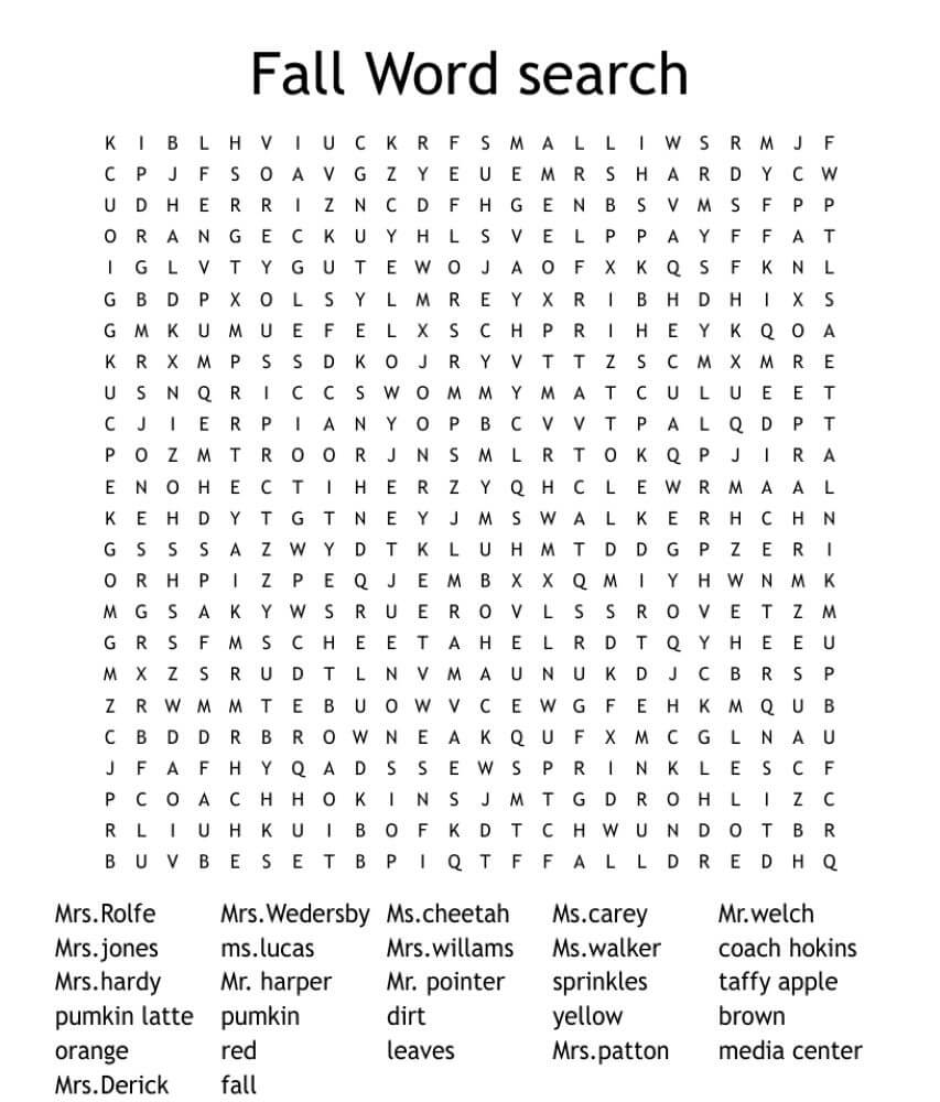 Printable Fall Word Search – Worksheet 14