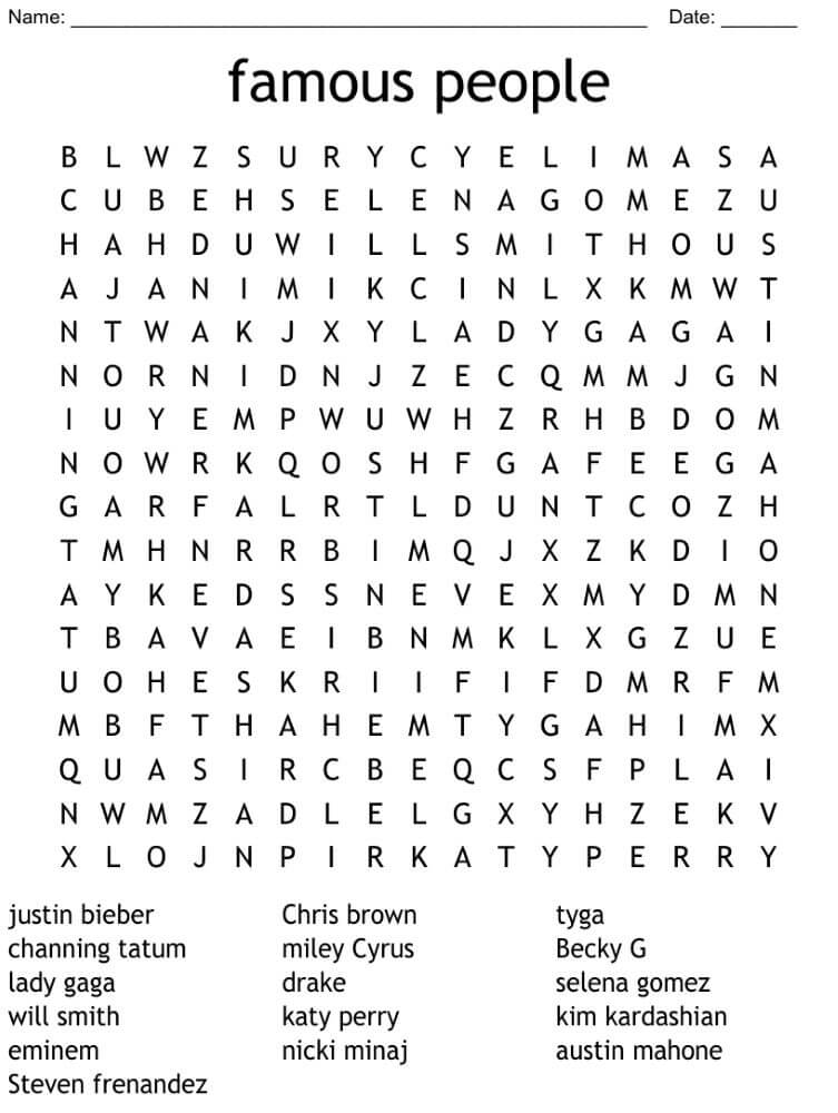 Printable Famous Artists Word Search - Sheet 1