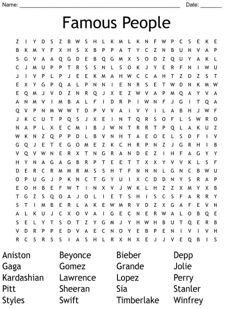 Printable Famous Artists Word Search - Sheet 2