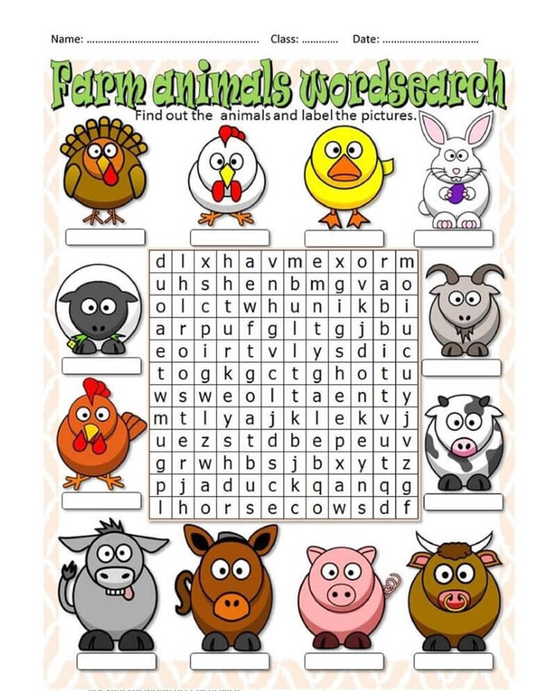 Printable Farm Animals Word Search – Sheet 3