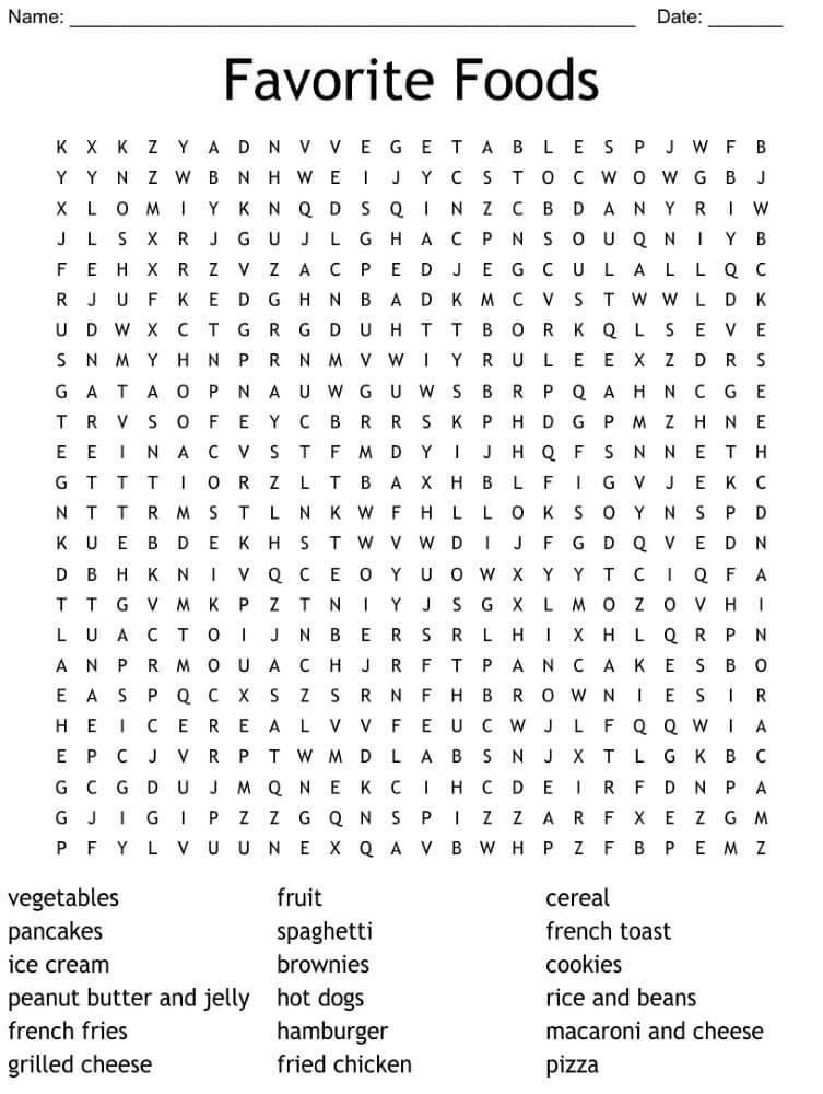 Printable Favorite Food Word Search - Sheet 1