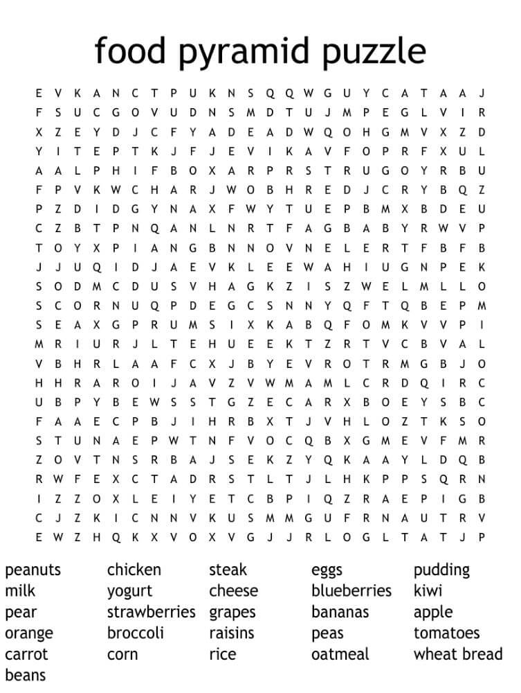 Printable Food Pyramid Word Search Puzzle