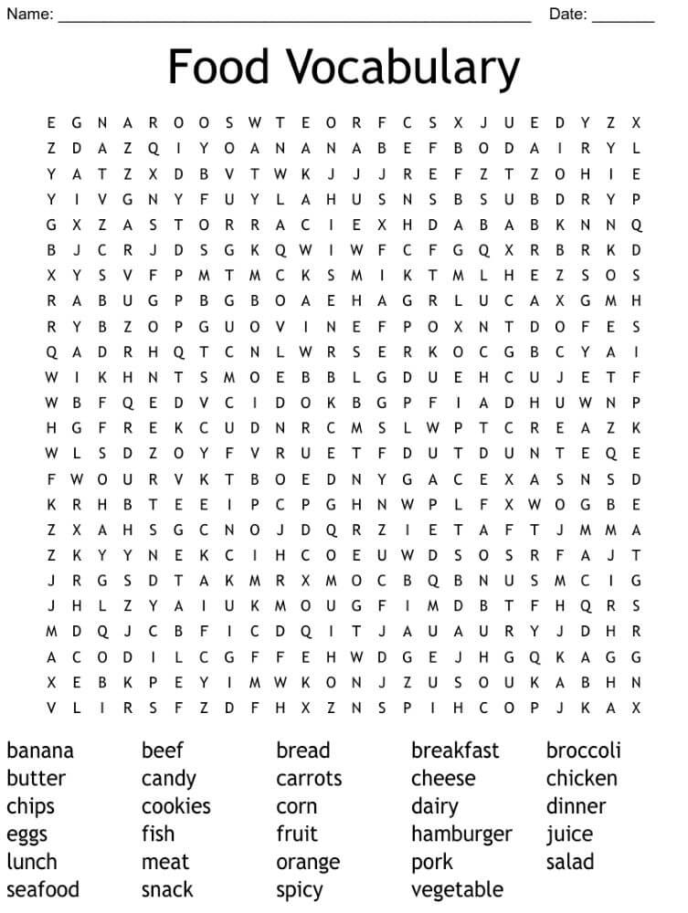 Printable Food Word Search - Sheet 5