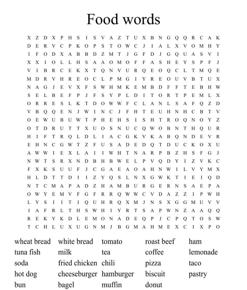 Printable Food Word Search - Sheet 6