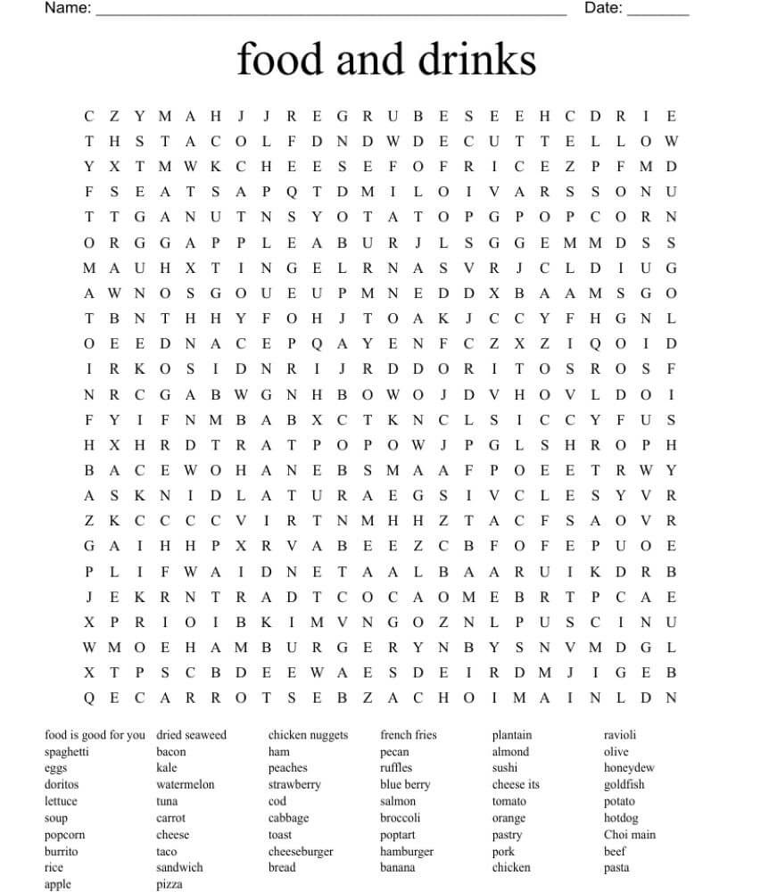 Printable Food and Drink Word Search - Sheet 1