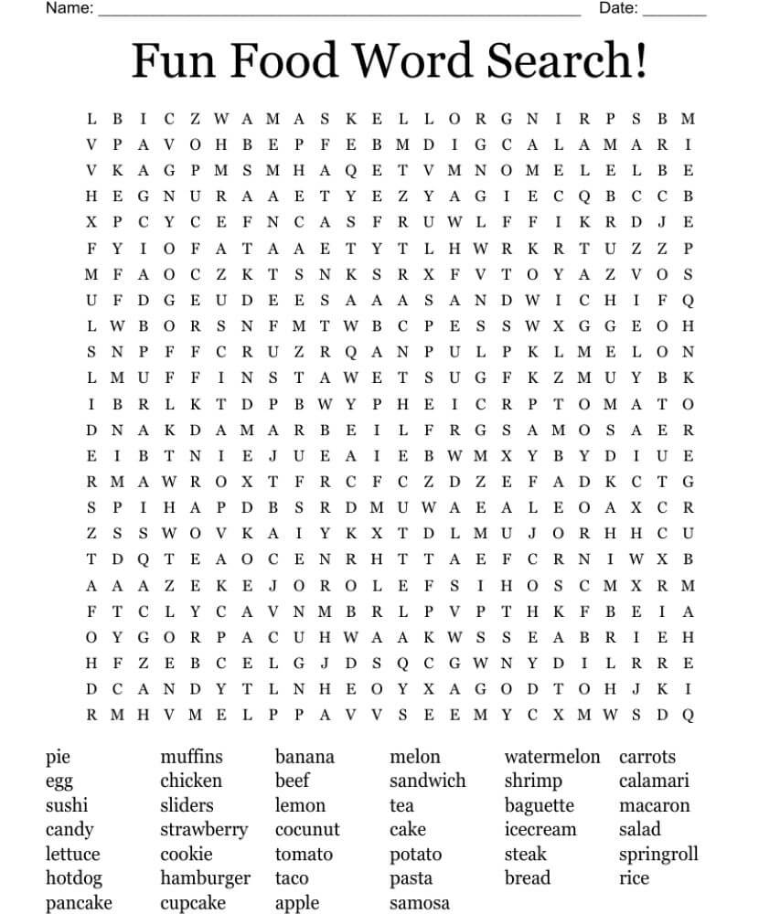 Printable Fun Food Word Search