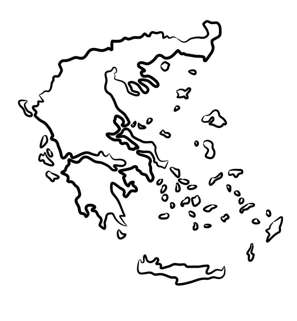 Printable Greece Map From Contour Black Brush Lines