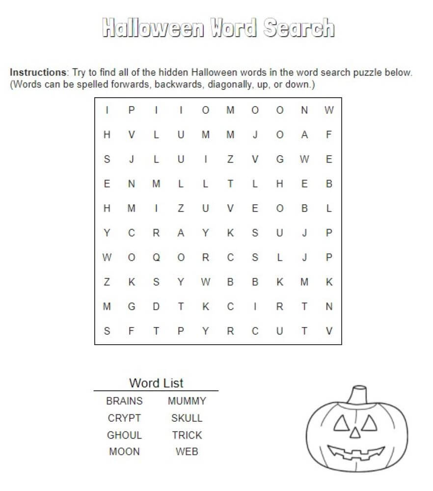 Printable Halloween Word Search - Sheet 10