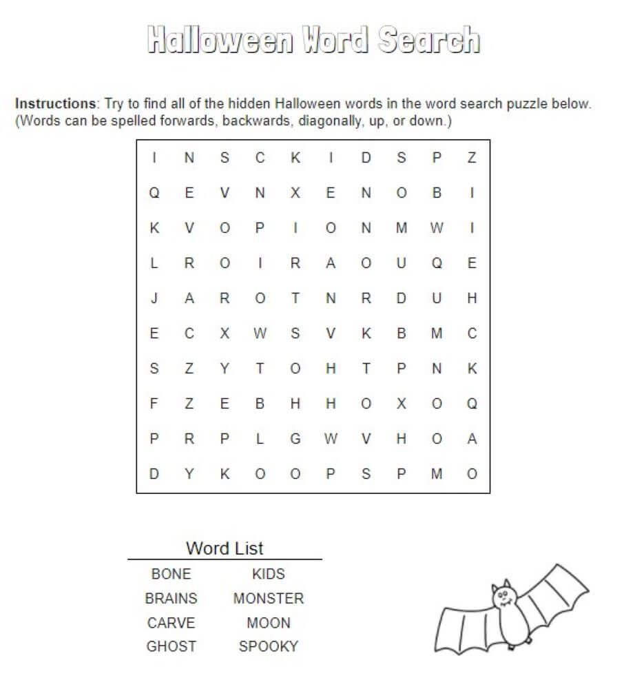 Printable Halloween Word Search – Sheet 11