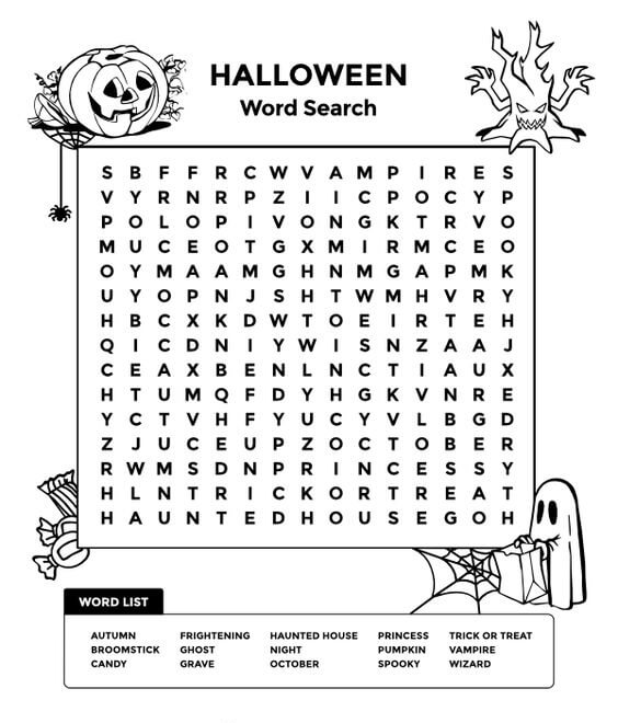 Printable Halloween Word Search – Sheet 31