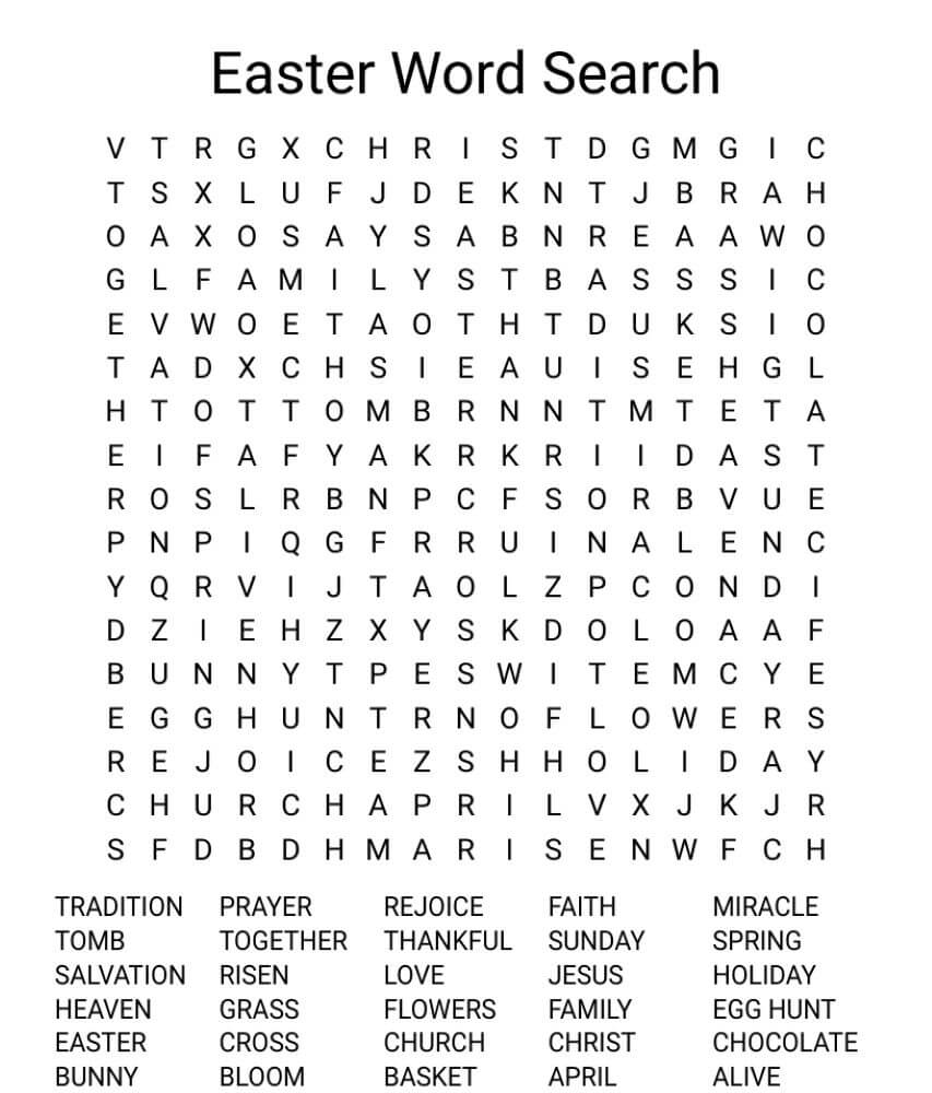 Printable Hard Easter Word Search