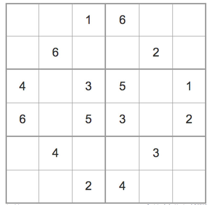 Printable Hard Sudoku 6x6 - Sheet 2