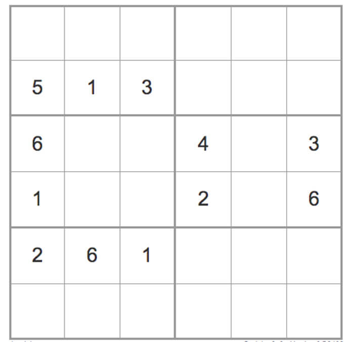 Printable Hard Sudoku 6×6 – Sheet 4