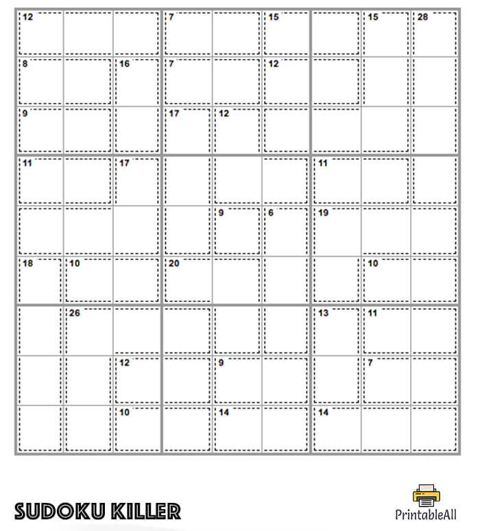 Printable Hard Sudoku Killer – Sheet 1