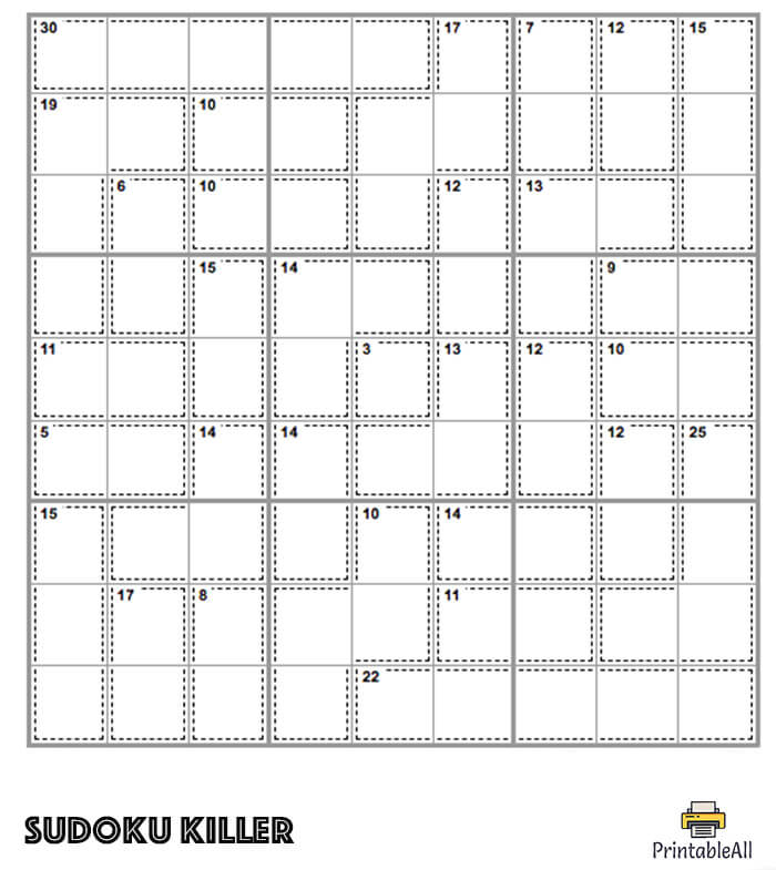 Printable Hard Sudoku Killer – Sheet 3