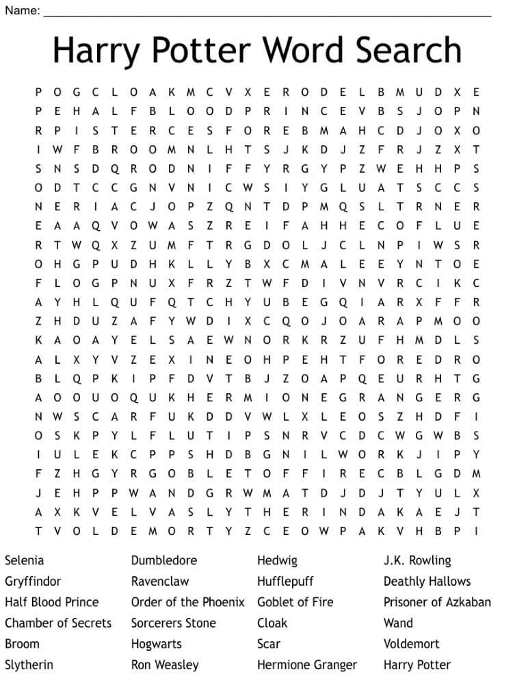 Printable Harry Potter Word Search Characters