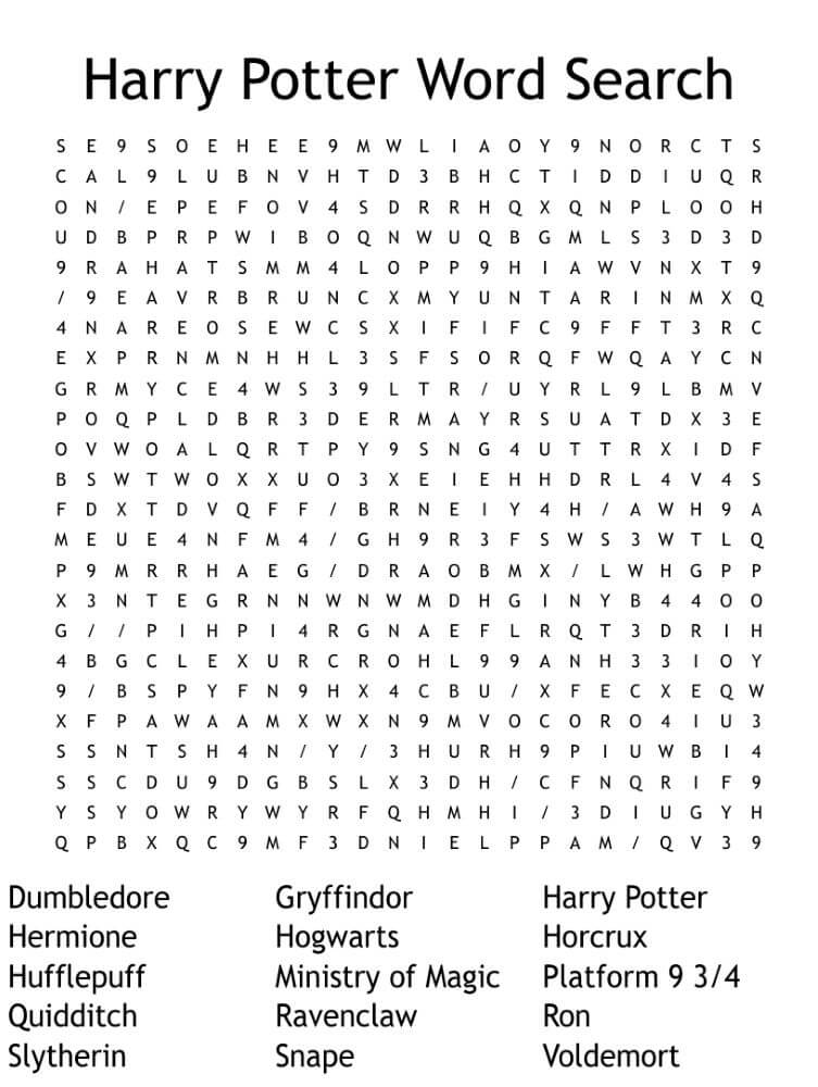 Printable Harry Potter Word Search Online