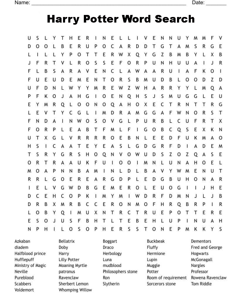 Printable Harry Potter Word Search Pro