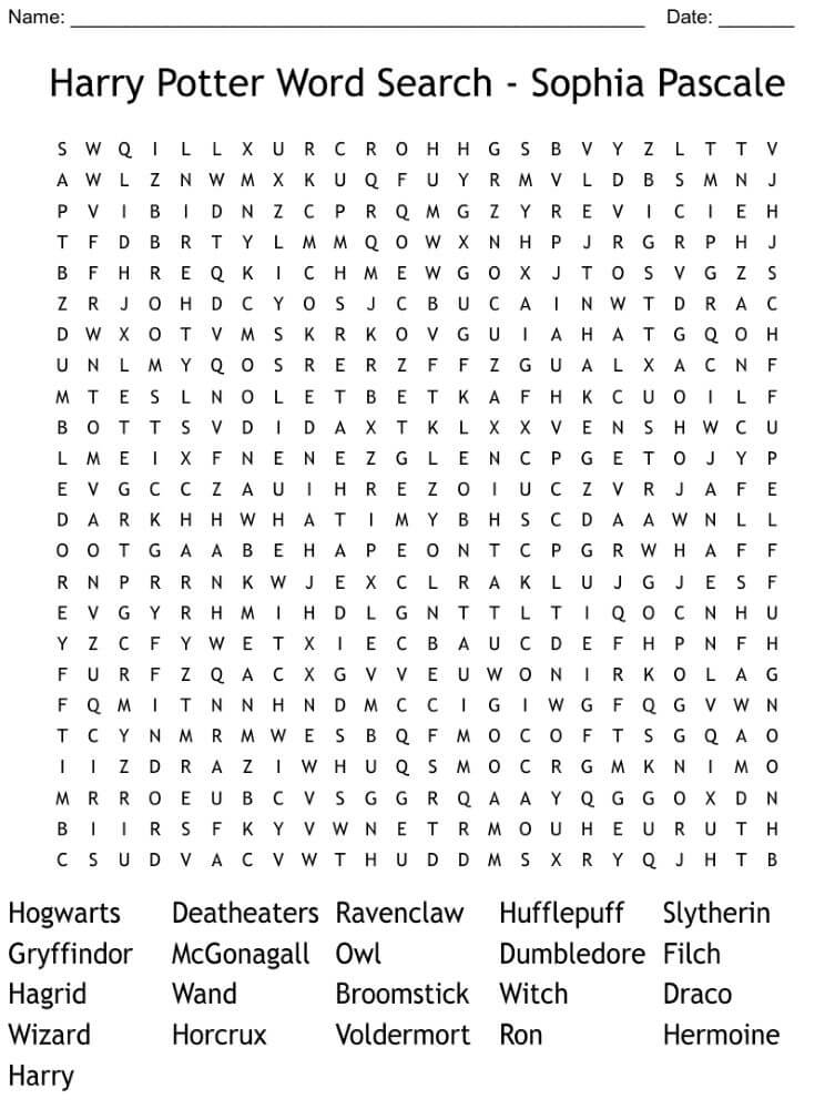 Printable Harry Potter Word Search - Sophia Pascale