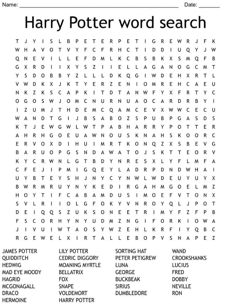 Printable Harry Potter Word Search - Worksheet 13
