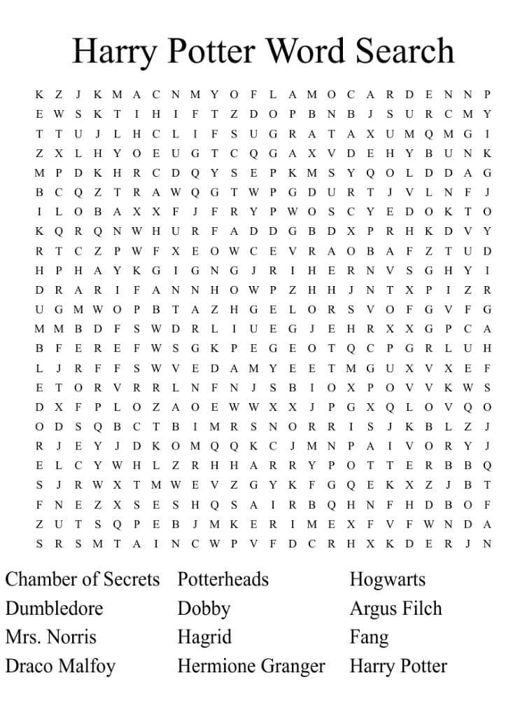Printable Harry Potter Word Search - Worksheet 15