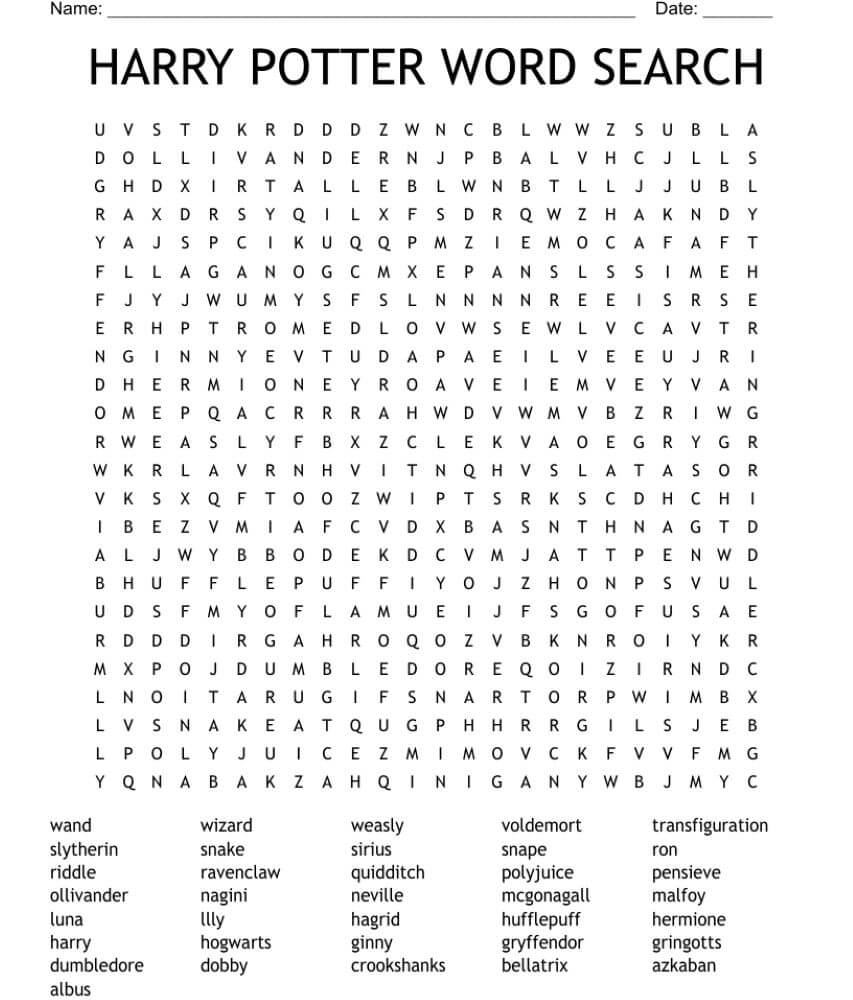 Printable Harry Potter Word Search - Worksheet 18