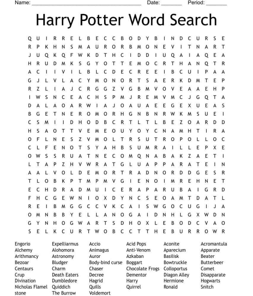 Printable Harry Potter Word Search - Worksheet 19