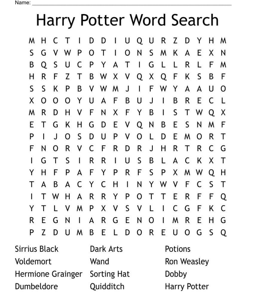 Printable Harry Potter Word Search - Worksheet 20
