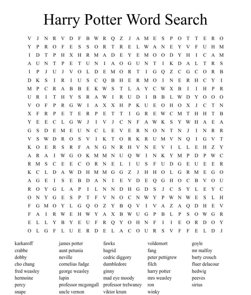 Printable Harry Potter Word Search - Worksheet 21
