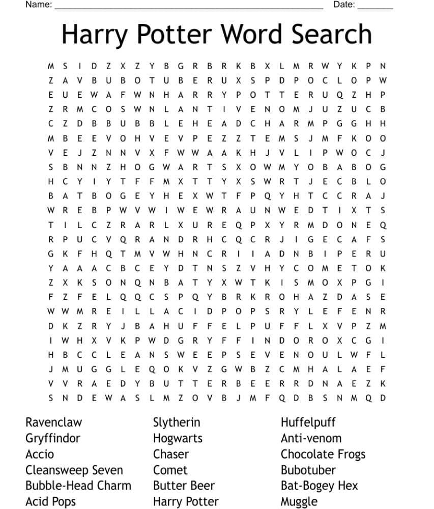 Printable Harry Potter Word Search - Worksheet 22