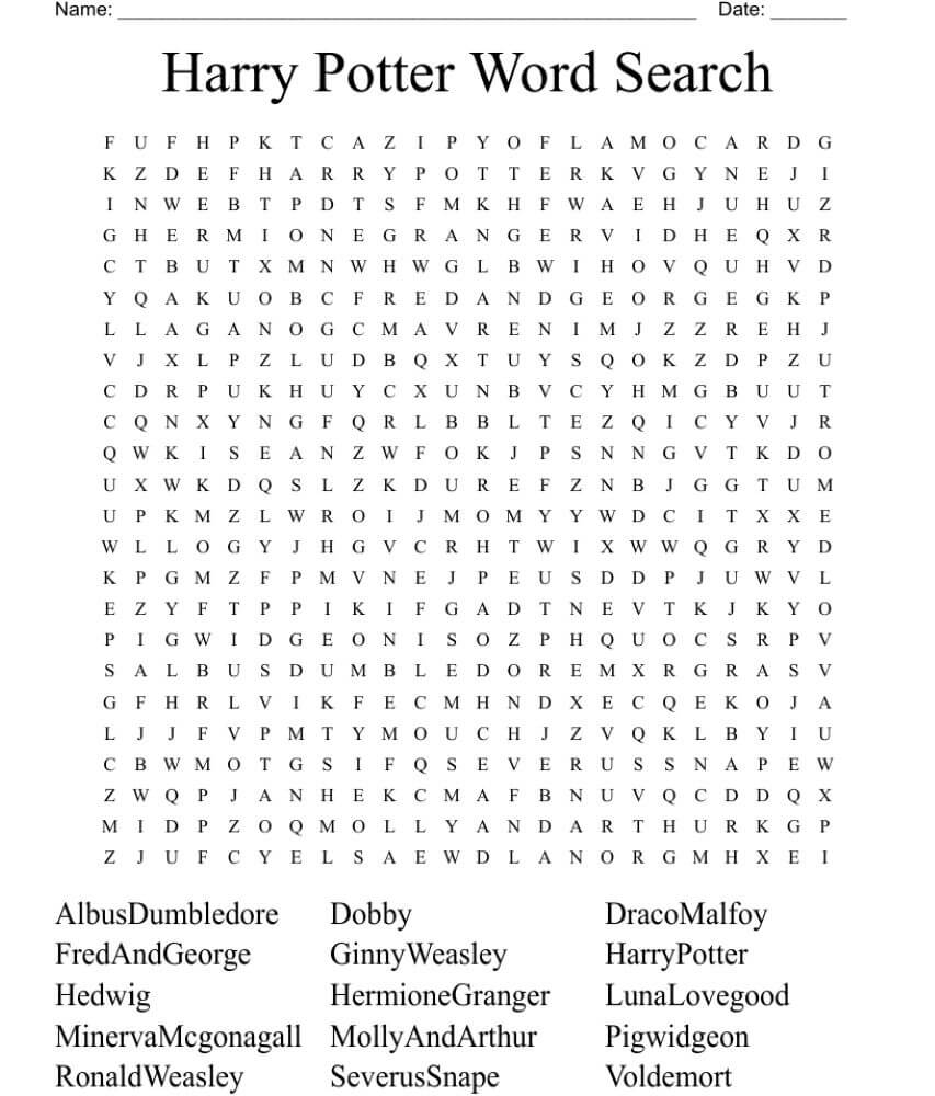 Printable Harry Potter Word Search - Worksheet 23