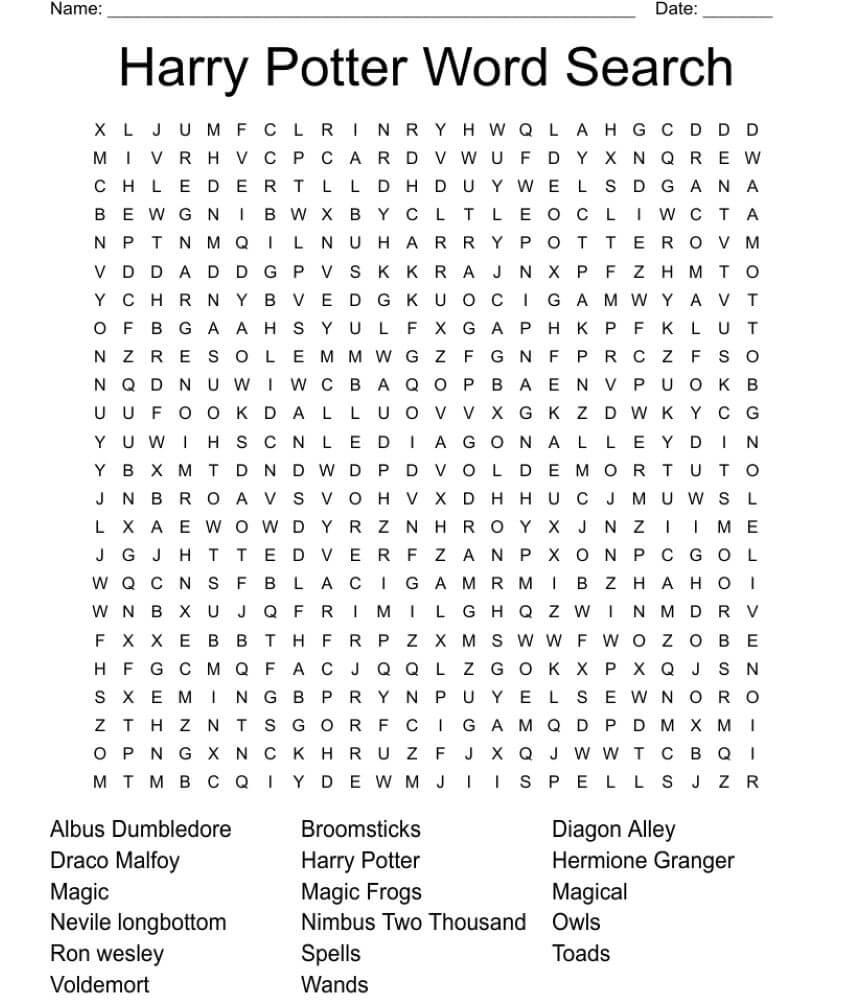 Printable Harry Potter Word Search - Worksheet 25