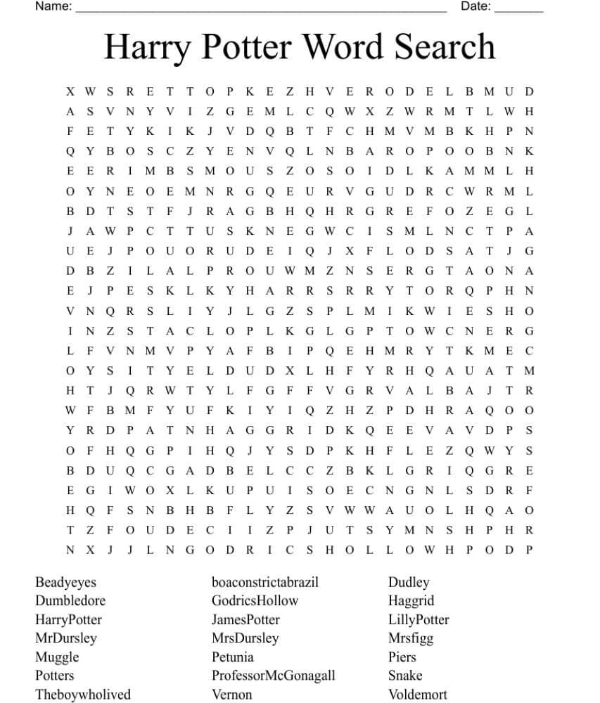 Printable Harry Potter Word Search - Worksheet 26
