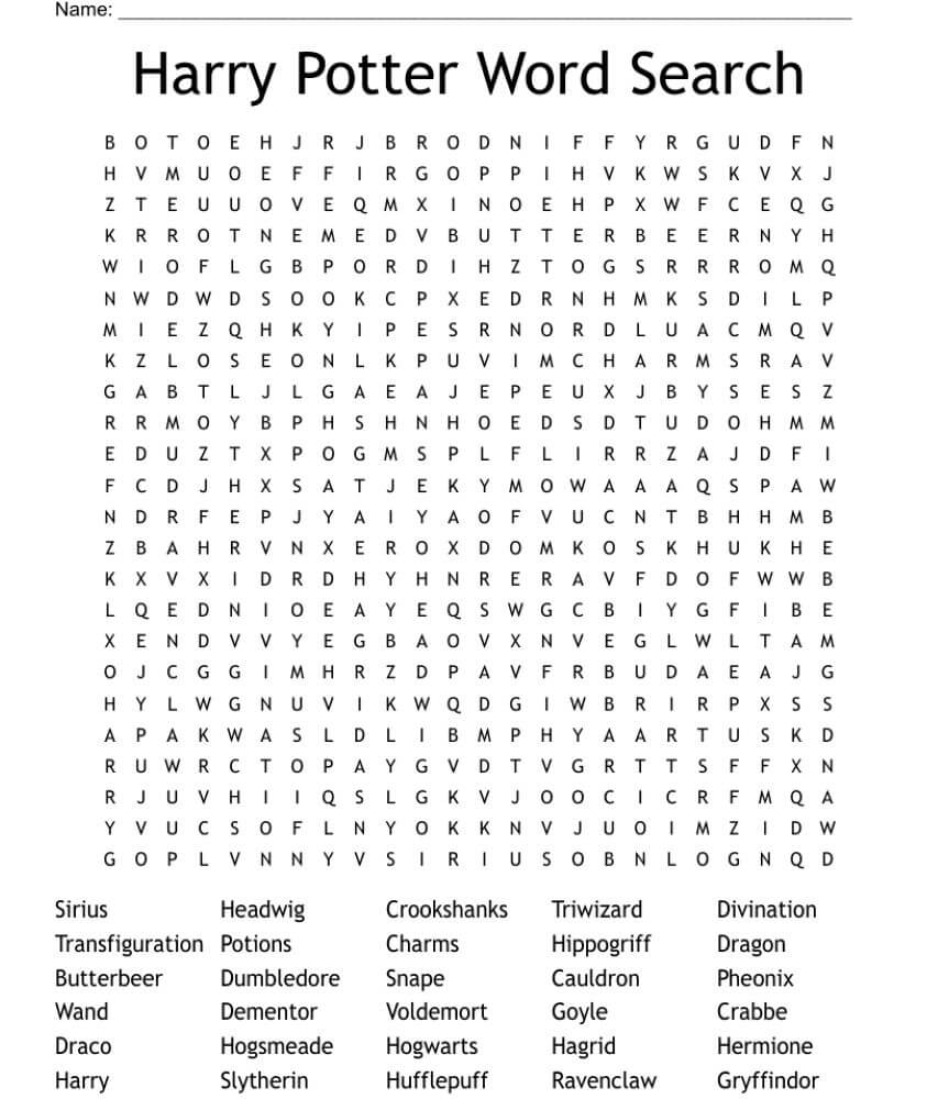 Printable Harry Potter Word Search - Worksheet 28