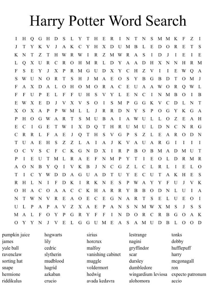 Printable Harry Potter Word Search - Worksheet 5