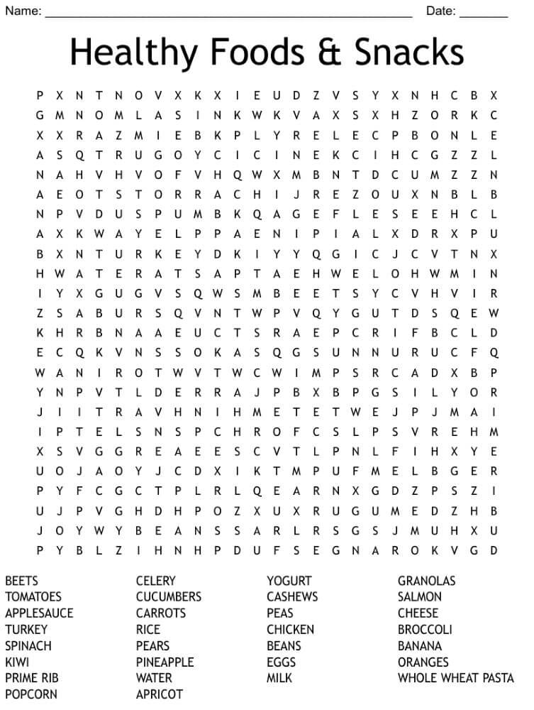 Printable Healthy Food & Snack Word Search - Sheet 1