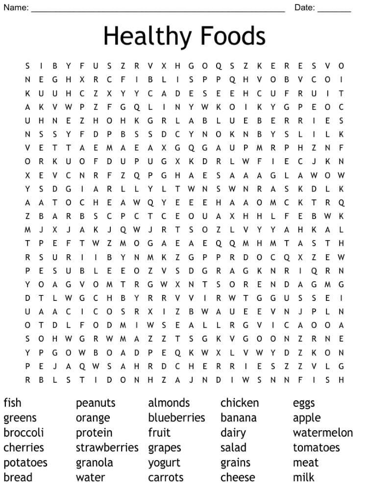 Printable Healthy Food Word Search - Sheet 2