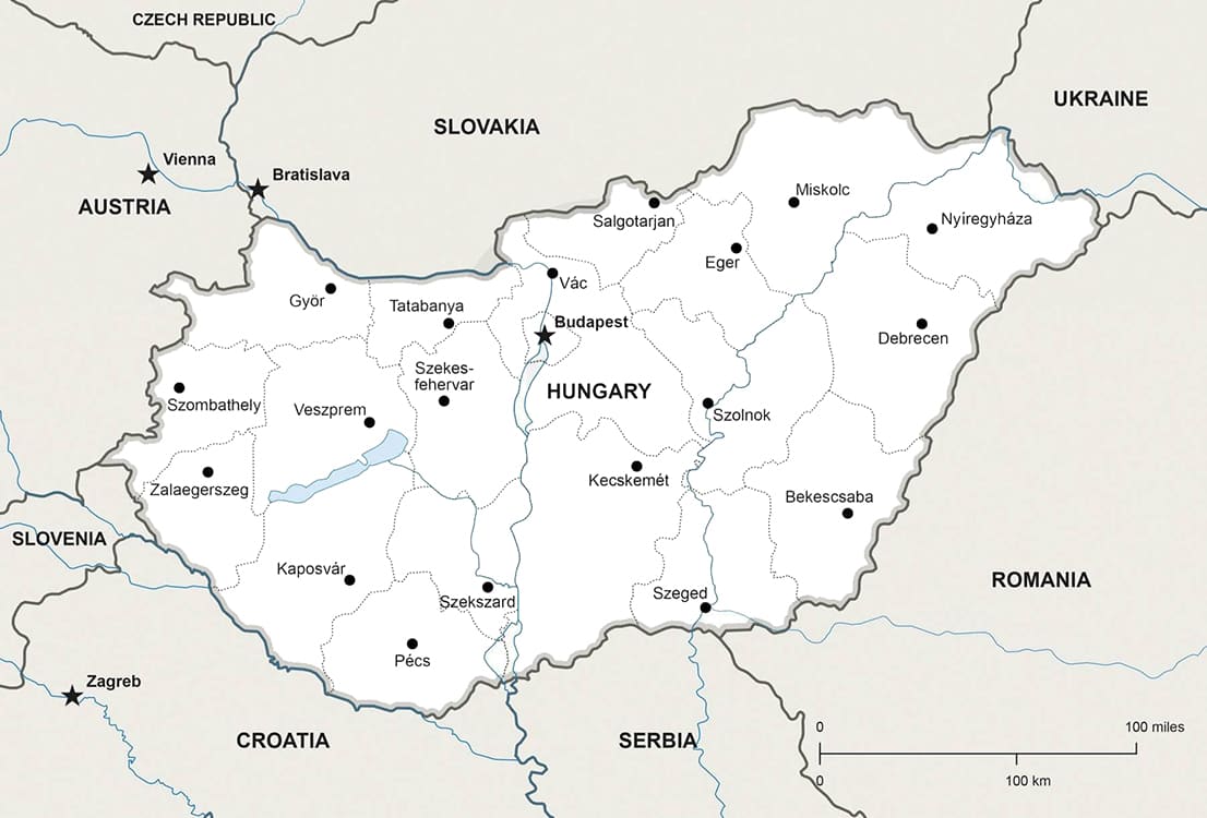 Printable Hungary Political Map