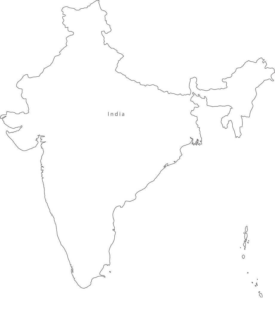 Printable India Map Black White Outline
