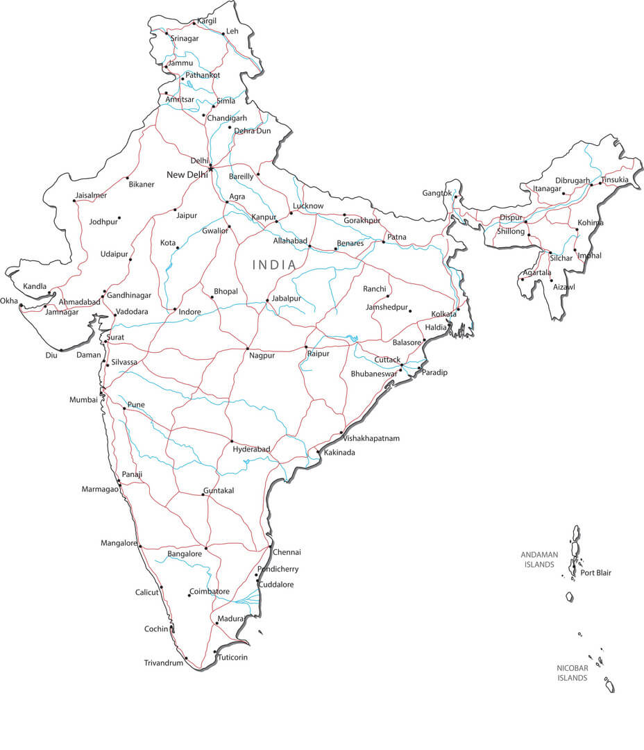 Printable India Map Black White