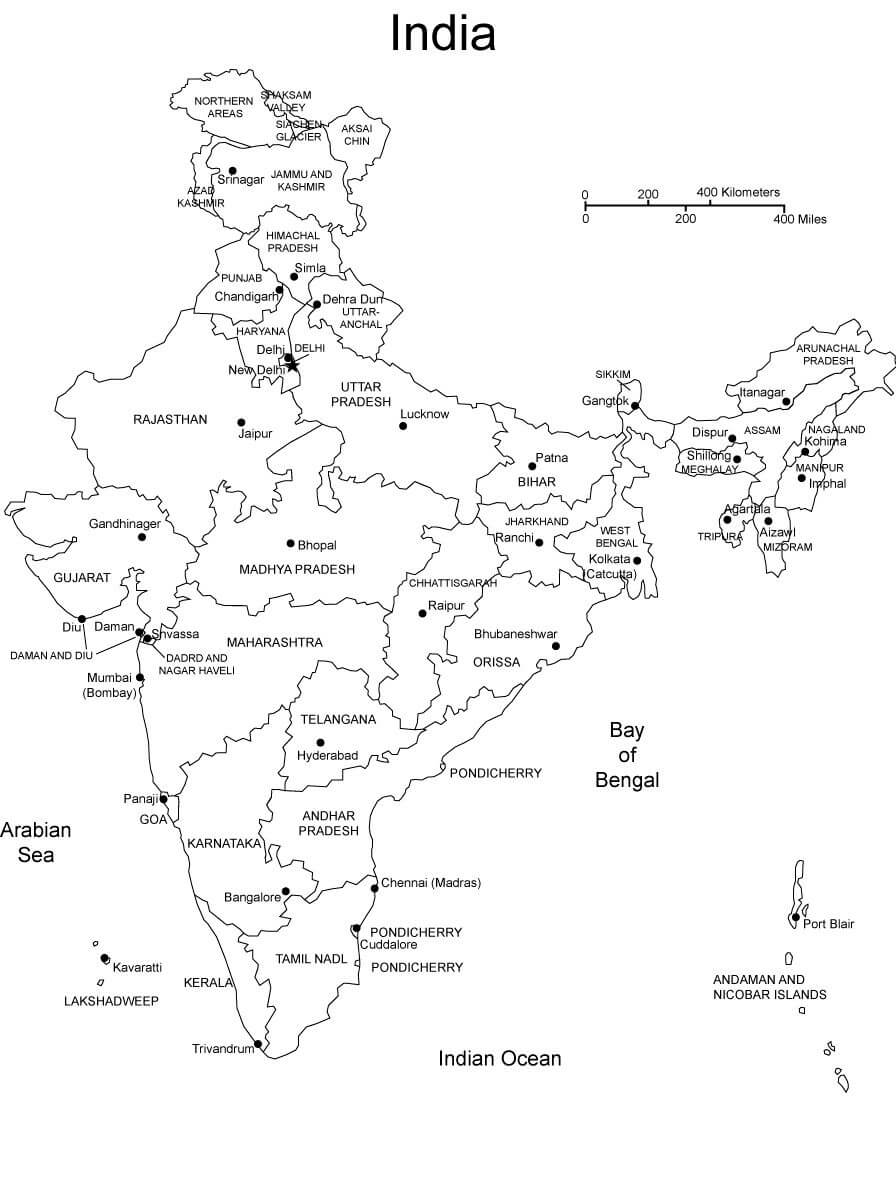 Printable India Map Blank Outline