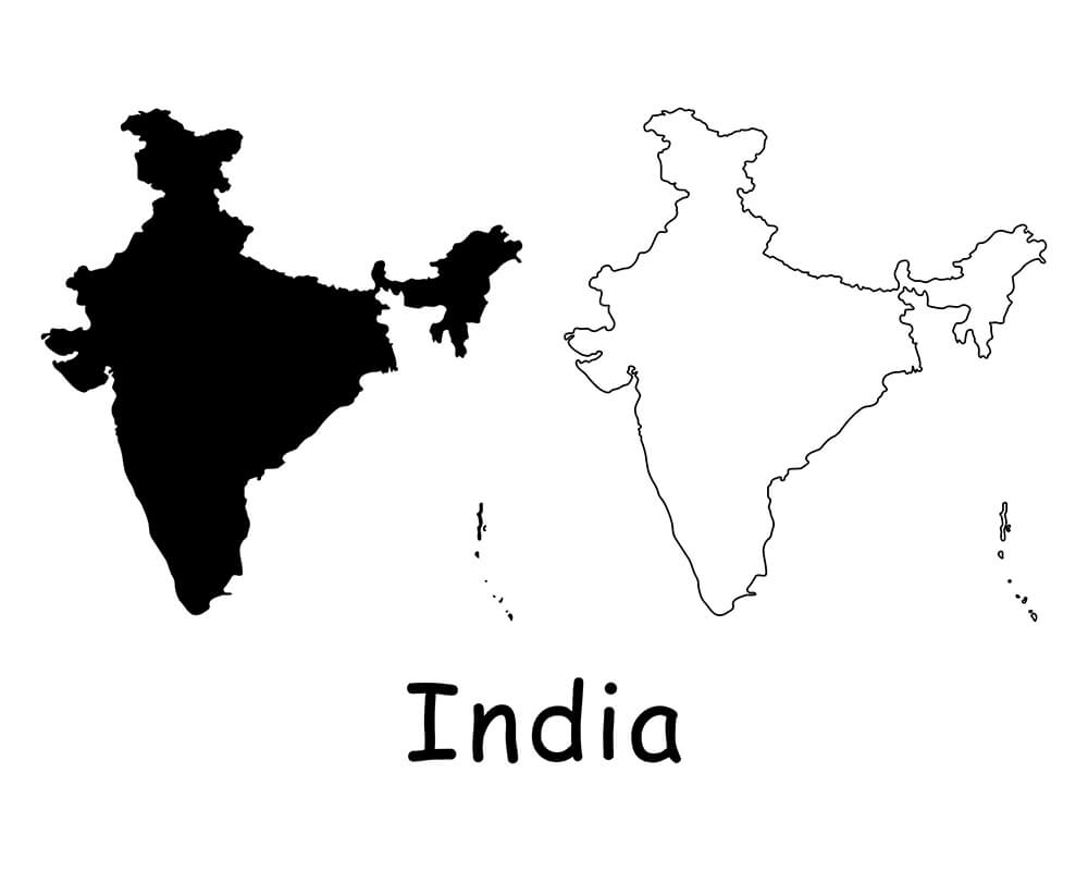 Printable India Map Solid Outline