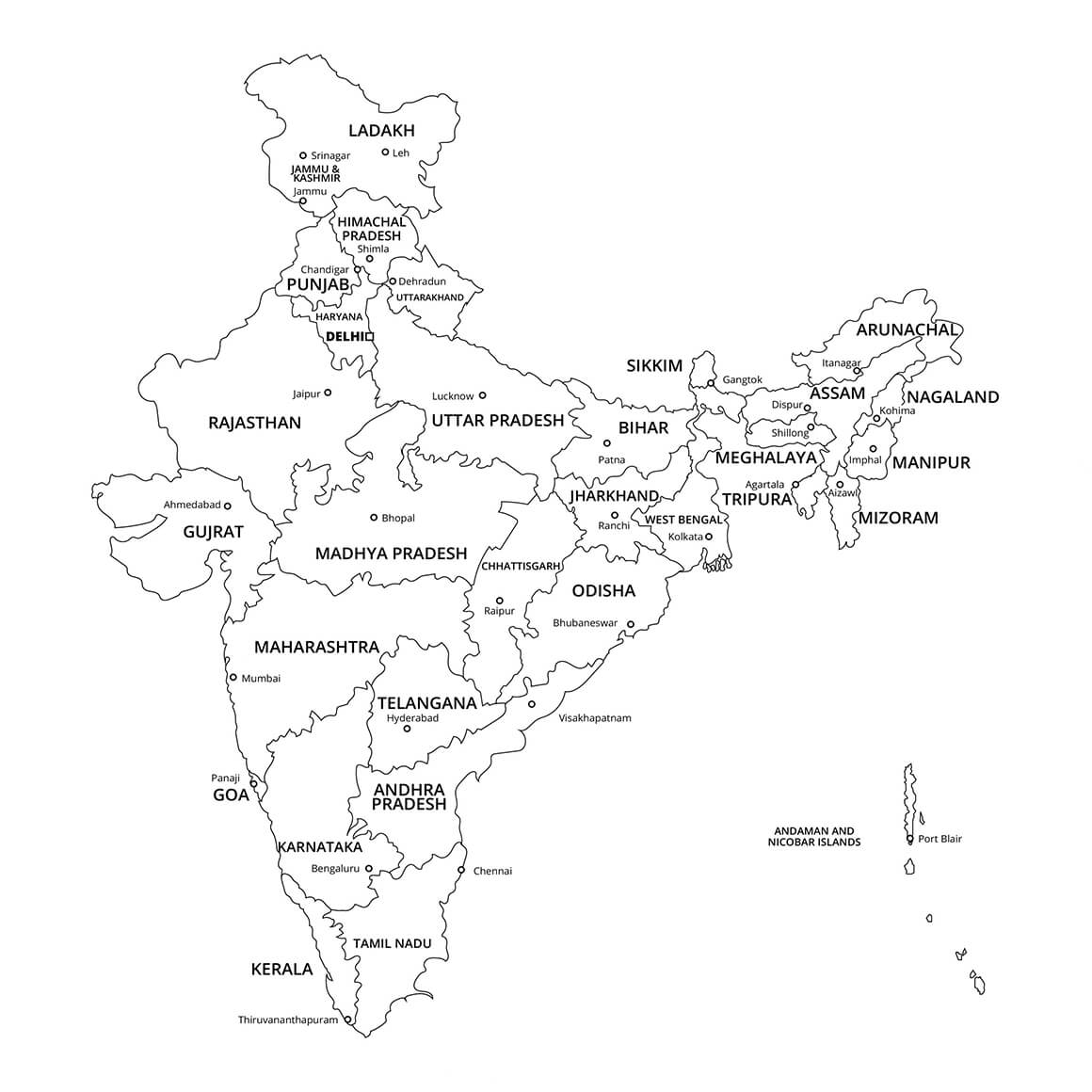 Printable India Map With Countries