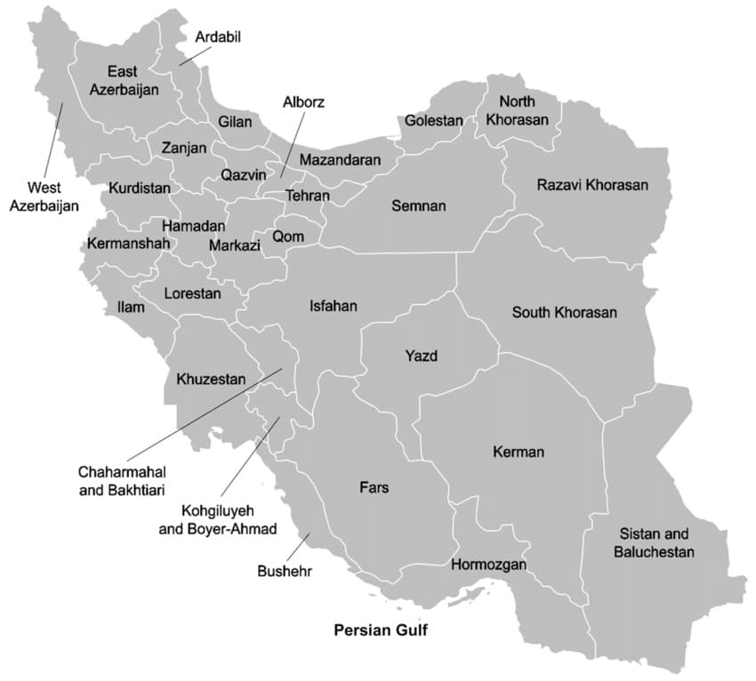 Printable Iran Provinces Map