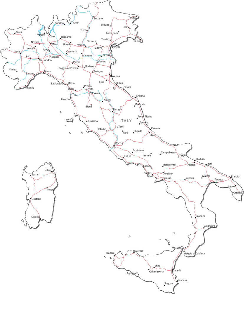 Printable Italy Map Black White