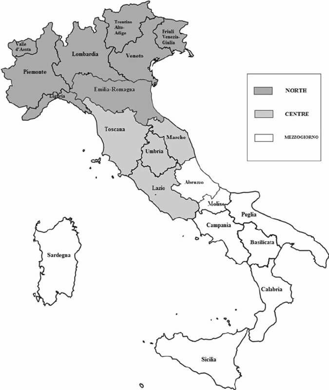 Printable Italy Map By Regions And Subnational Areas